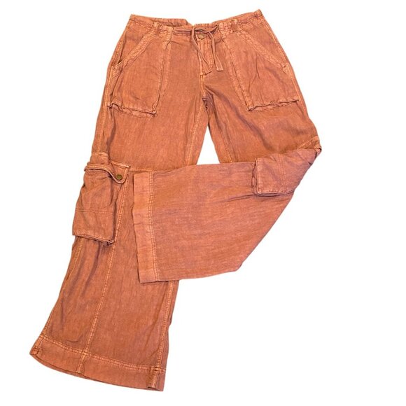 Anthropologie Pilcro Linen Beach Cargo Pants Coral Wide Leg Sz 14 #61W - Picture 7 of 12
